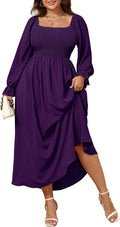 Women's Plus Size Maxi Dress Long Sleeve Square Neck Smocked Fit