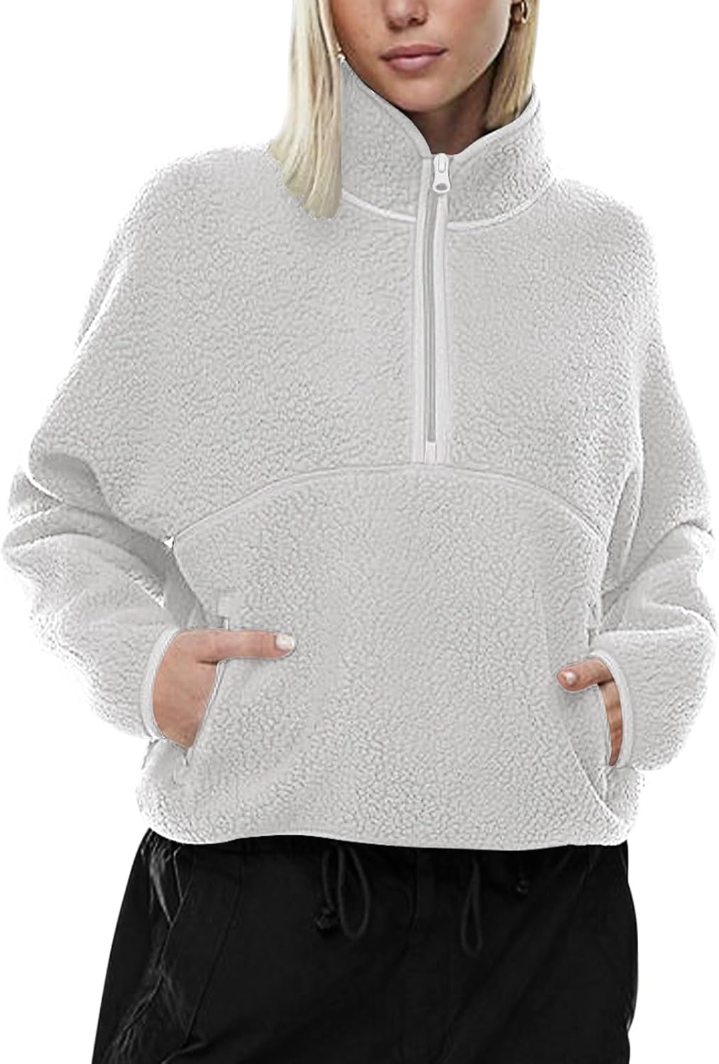 LASLULU Womens Half Zip Pullover Cropped Sweatshirts for Winter
