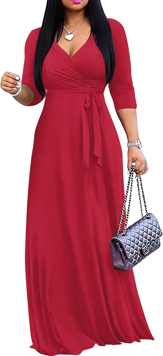 FANDEE Women's Maxi Dress - Bohemian Summer Long V-Neck Style