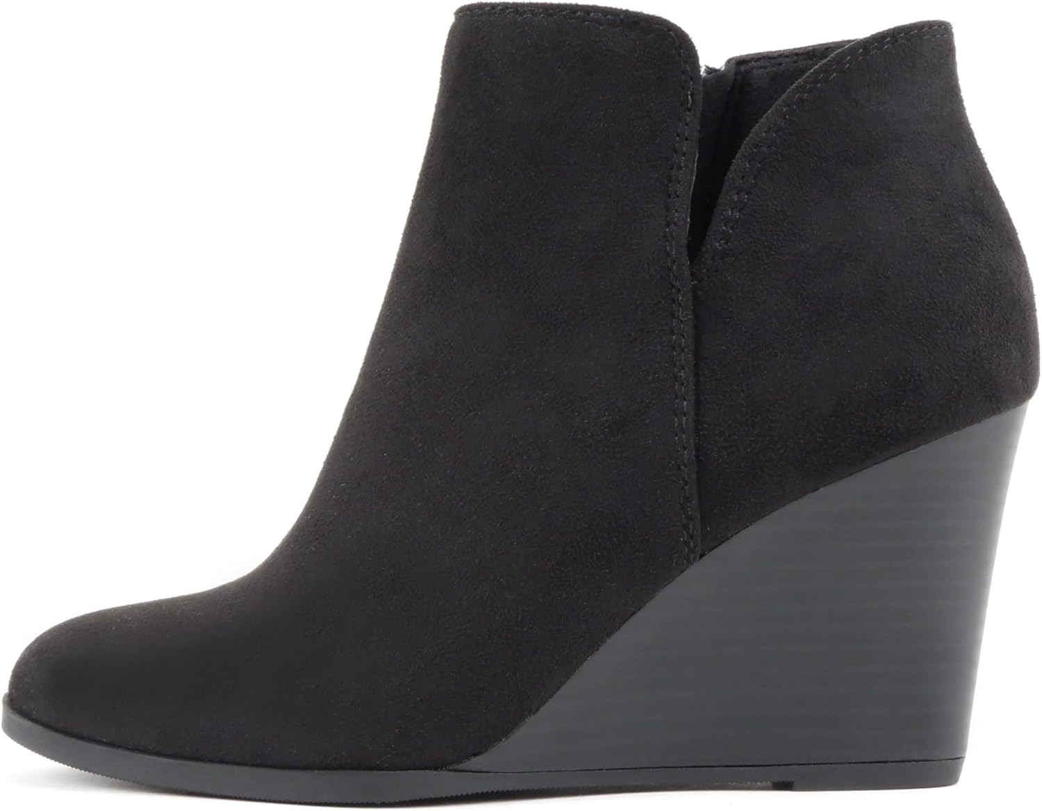 Soda Mid Ankle Bootie with Split Shaft and Zipper Stacked Wedge