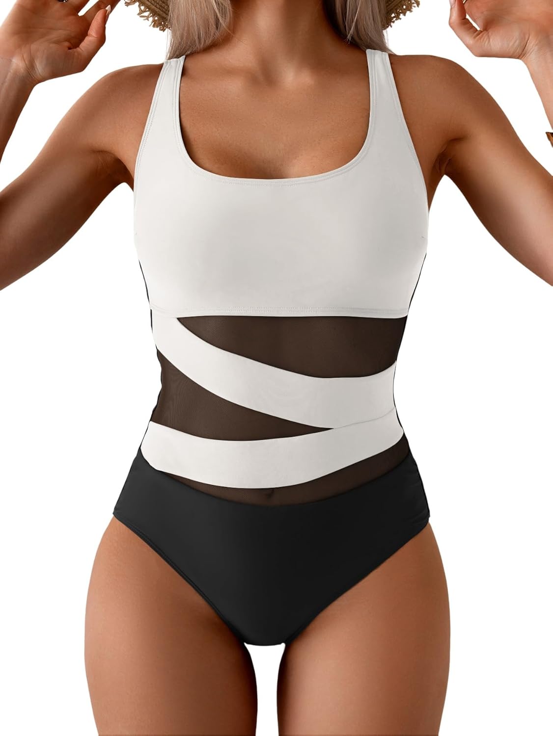 B2prity Women's Mesh One Piece Swimsuit for Tummy Control