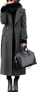 Women's Winter Double Breasted Wool Coat with Belt - Midi Pea Coat