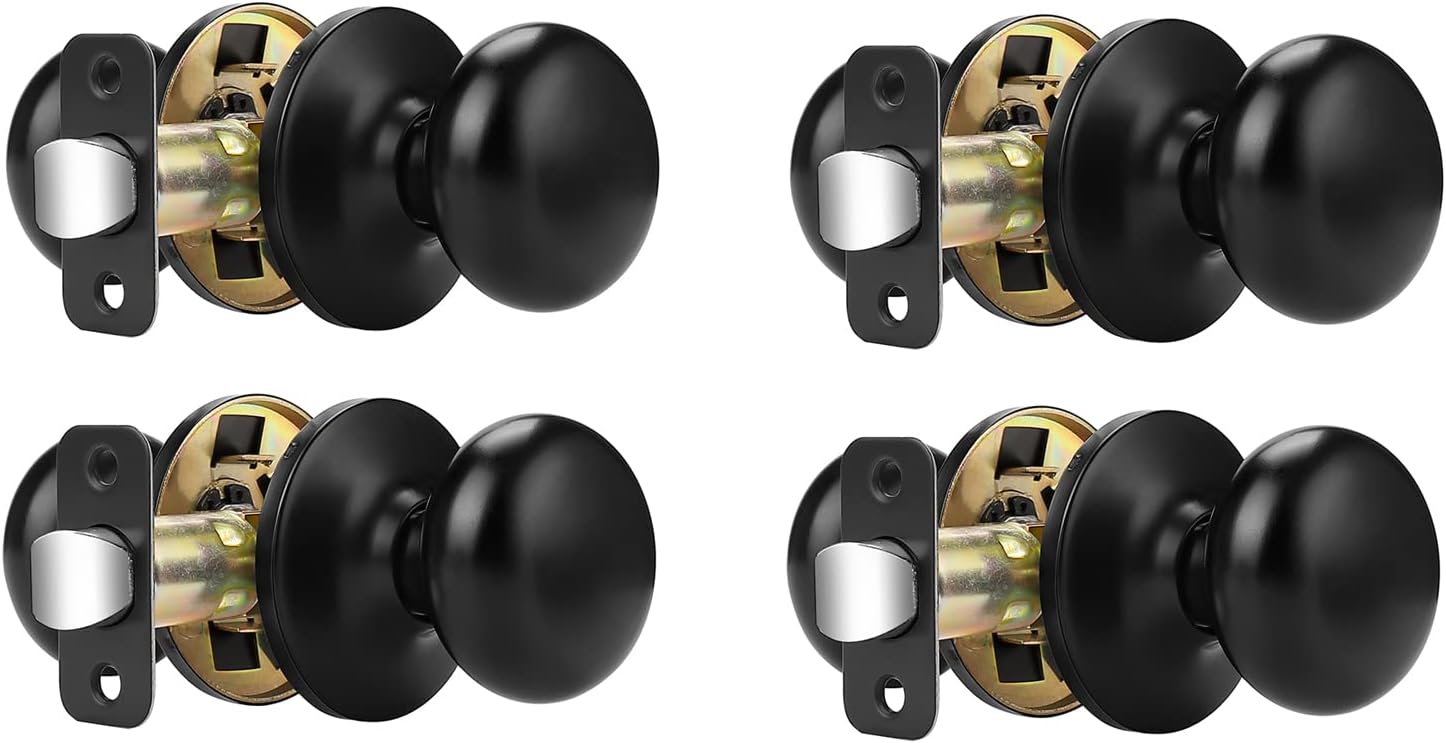 Probrico Door Knobs Interior Passage Black Door Knob 4 Pack