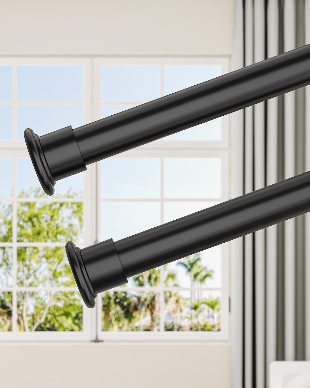 Tension Curtain Rod by EZFurni - Adjustable No Drilling Design