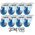 3 Inch Combo Swivel Plate Casters 8 Pack - Heavy Duty Blue PU