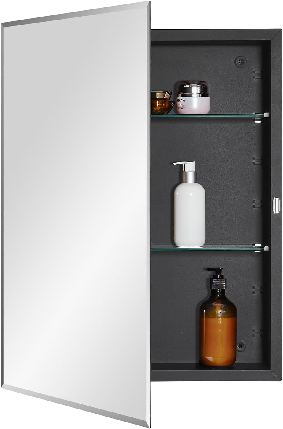 Black Bathroom Medicine Cabinet with Beveled Edge Mirror Door