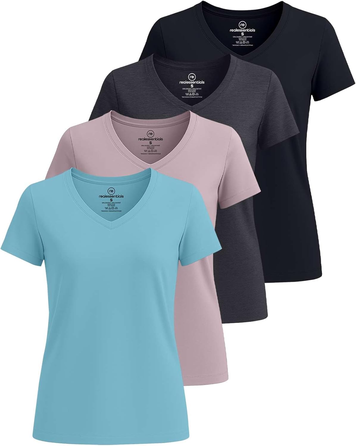 Classic-Fit Cotton Short-Sleeve V-Neck T-Shirt 4 Pack for Women