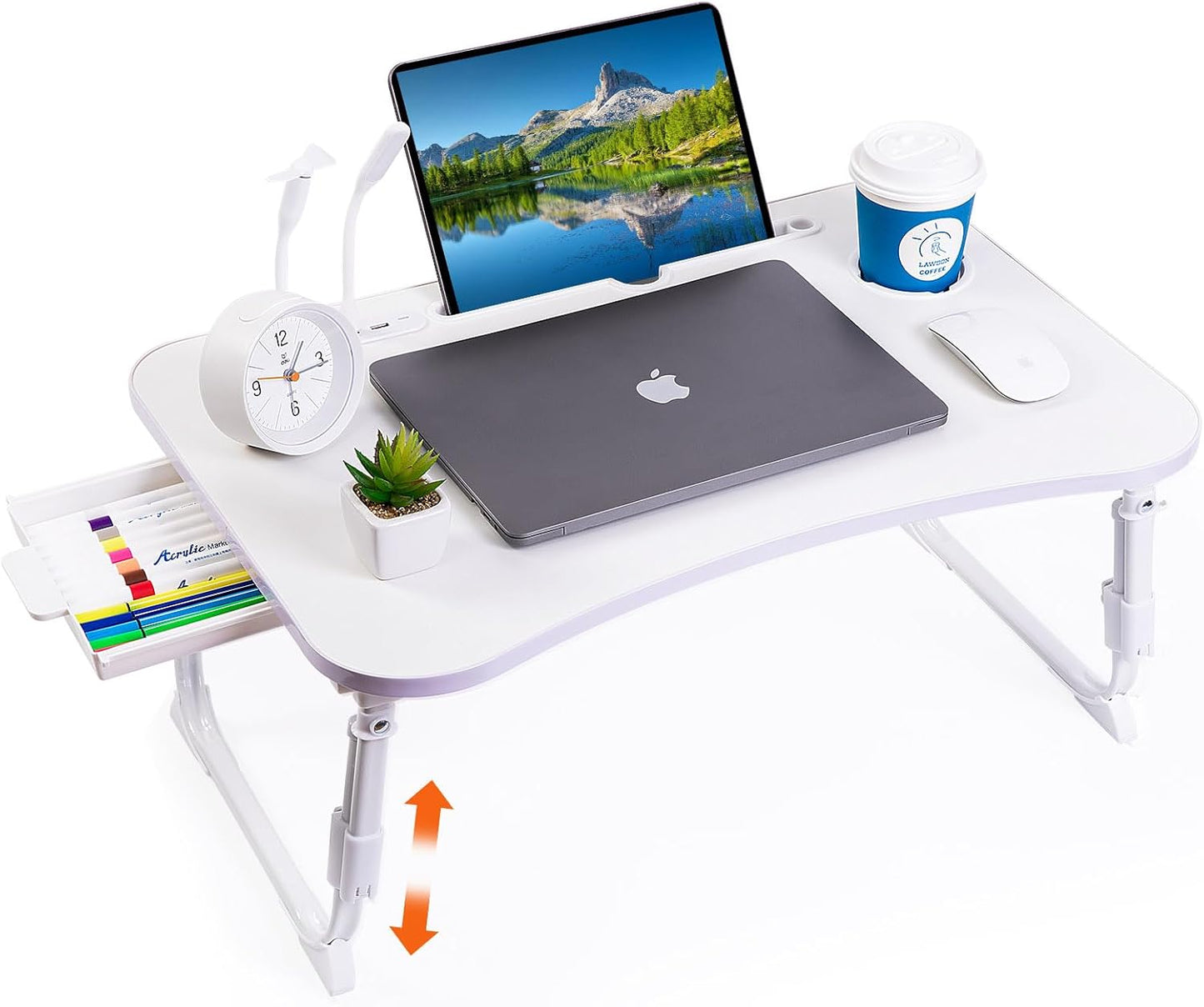 Height Adjustable Laptop Desk for Bed with USB and Storage