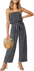 Off Shoulder Strapless Belted Wide Leg Jumpsuit - Casual Chic