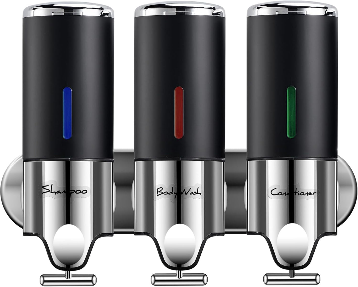 3 Chamber Shower Dispenser Set - No Drill - Refillable - Black