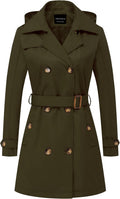 US Women's Trench Coat Double-Breasted with Detachable Hood