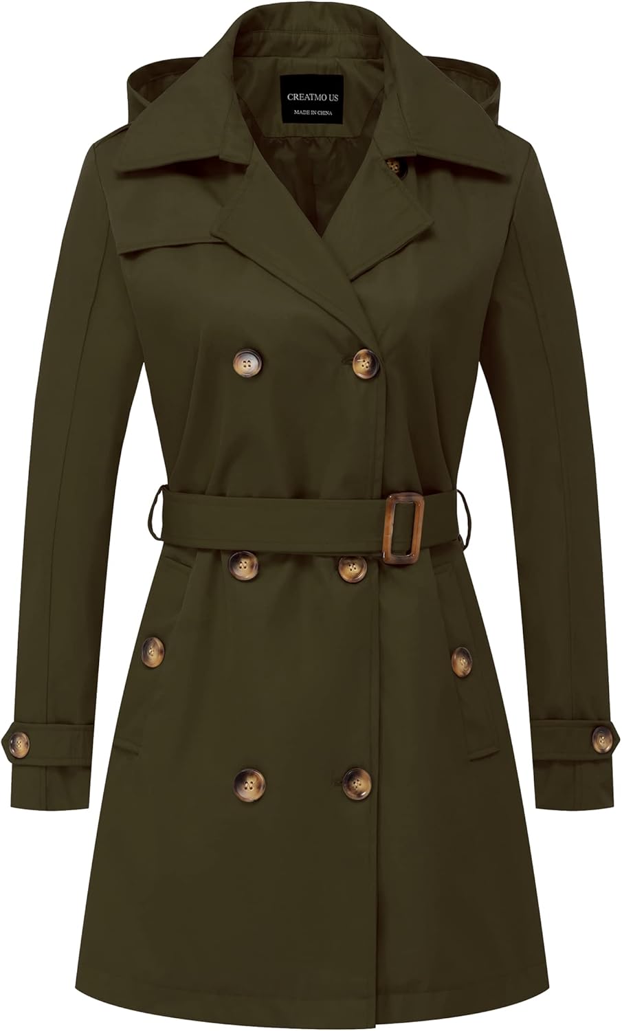 CREATMO US Women's Trench Coat - Stylish Double-Breasted Overcoat