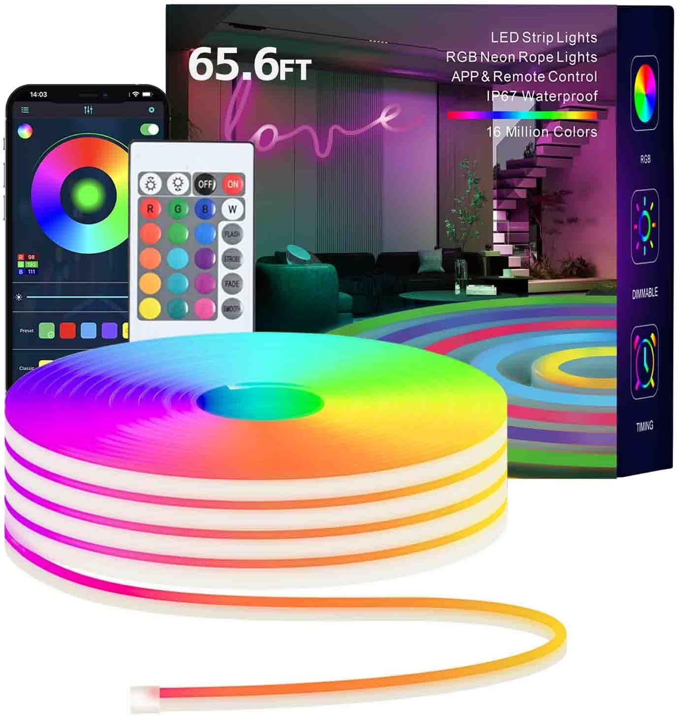 Neon Rope Lights 65.6FT RGB LED Strip Lights for Any Occasion