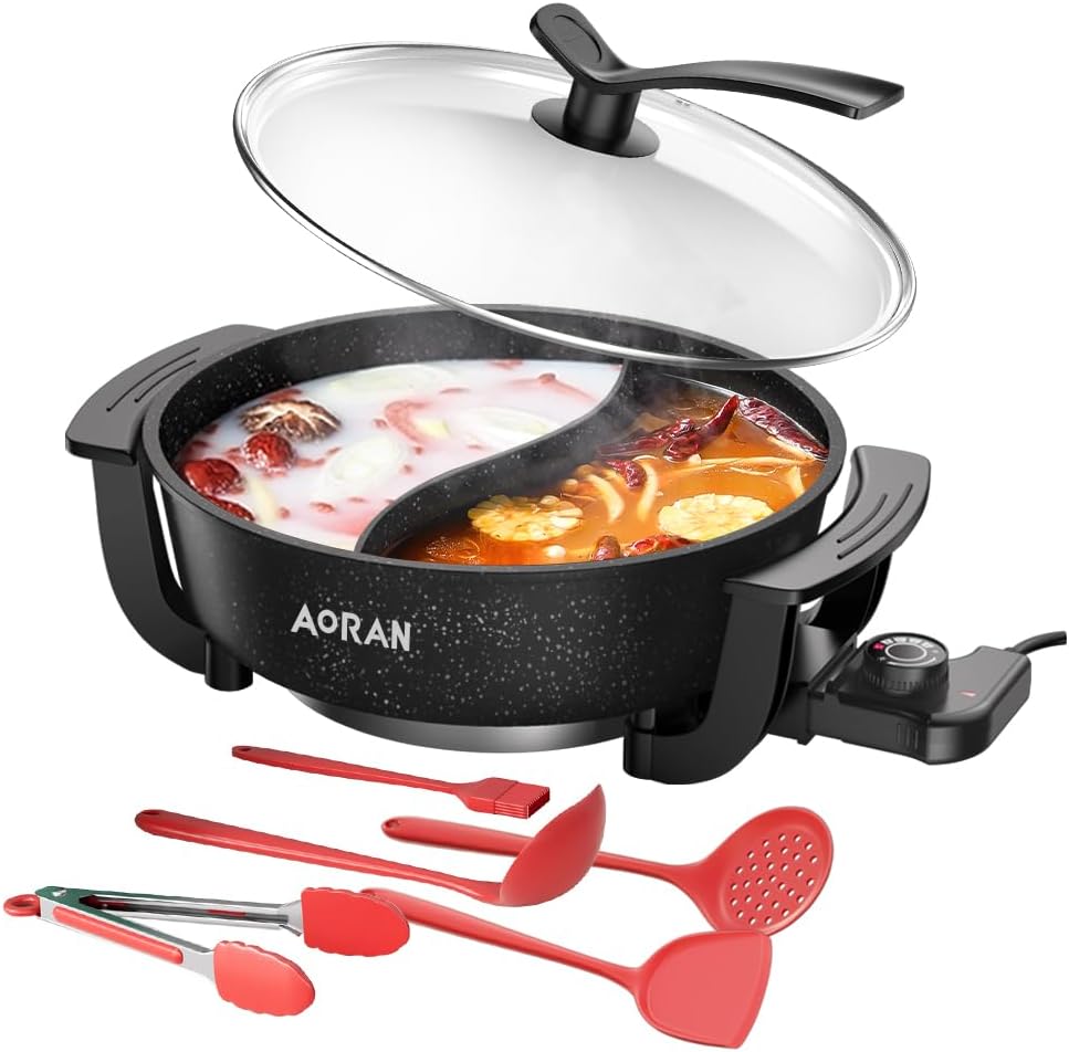 AORAN 6L Electric Hot Pot for Smokeless Cooking and Fondue