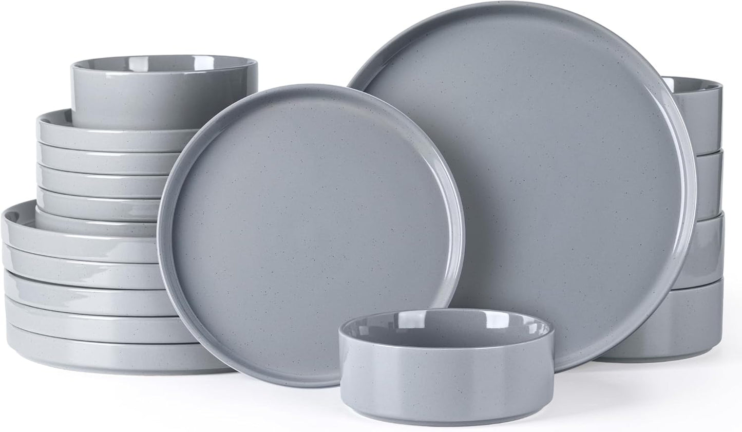 GBHOME Dinnerware Set for 6, 18 Piece Stoneware Plates & Bowls