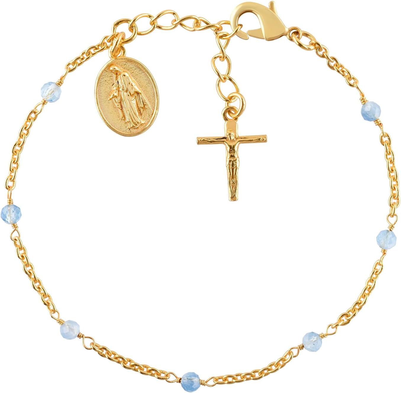Gemstone Bracelets for Women with Virgin Mary Cross Charm