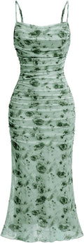 GORGLITTER Women's Floral Ruched Bodycon Midi Dress (Style GN9W)