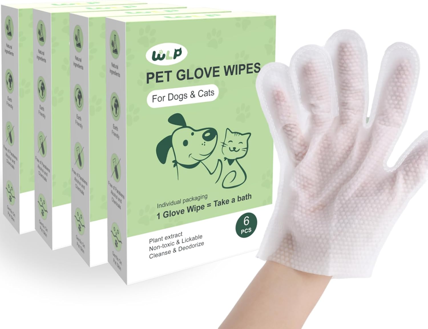 WLP Pet Glove Wipes for Dogs & Cats - Cleaning & Deodorizing