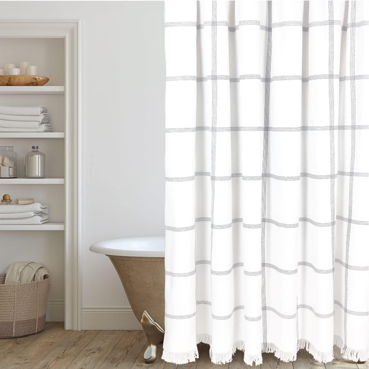 HALL & PERRY Farmhouse Tassel Shower Curtain - Luxe Cotton, Chic Style