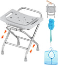 Height Adjustable Folding Shower Chair w/Crossbar - Stable 400lb Seat
