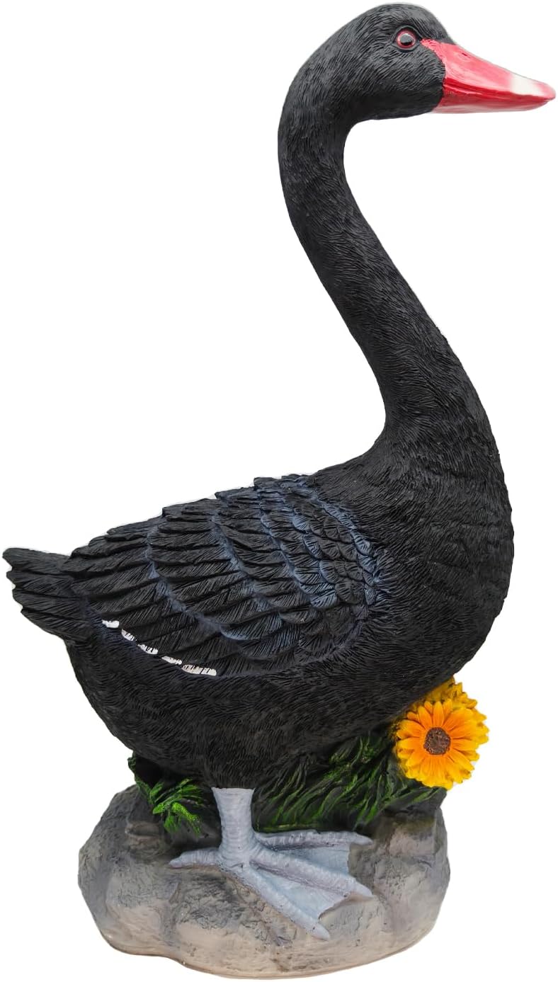 Black Goose Statue for Garden Decor - 20in Resin Sculpture