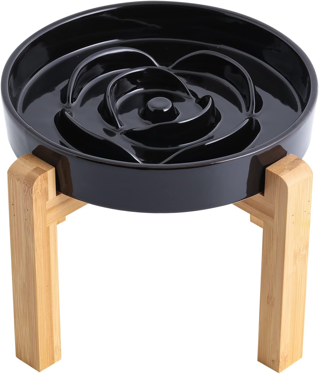 Black Elevated Dog Bowl Ceramic Slow Feeder for All Breeds
