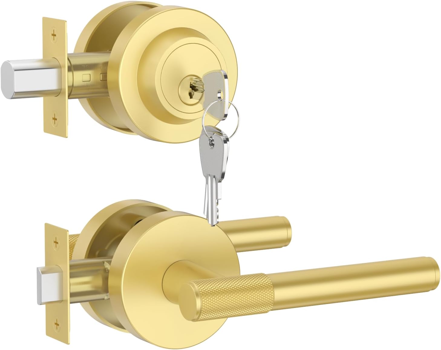 Premium Brushed Gold Zinc-Alloy Door Lock Set for Security