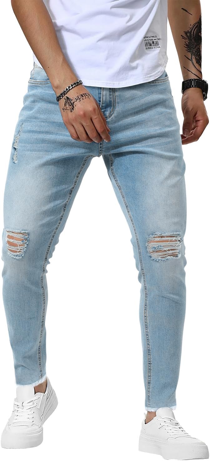 Woenzaia Mens Jeans Slim Fit Skinny Denim Stretch Tapered Pants