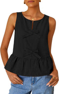 ZESICA Women's Sleeveless Tank Top Tie Front Peplum - Flowy Summer