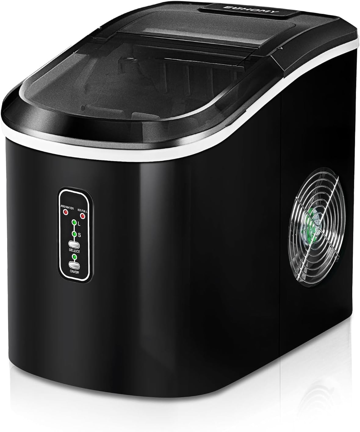 EUHOMY Countertop Ice Maker - 26lbs/24Hrs, 6 Mins Quick Ice, Electric & Compact - Ideal for Home/Office (Black)