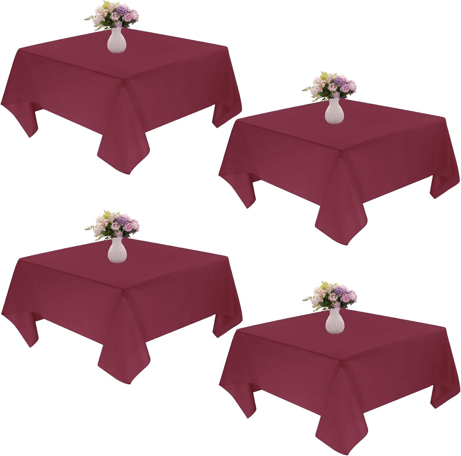 4 Pack Burgundy Table Cloths 85x85 Inch for Events and Dining