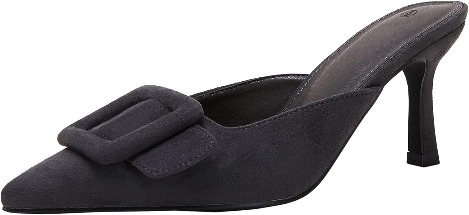 VETASTE Women's Heeled Mules Pointed Toe Suede Sandals