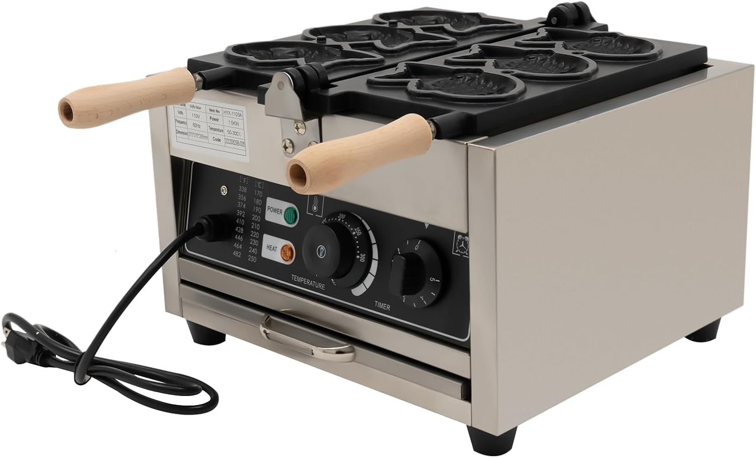 Professional Double-Sided Taiyaki Maker - 1500W, Non-Stick, 180 Flip