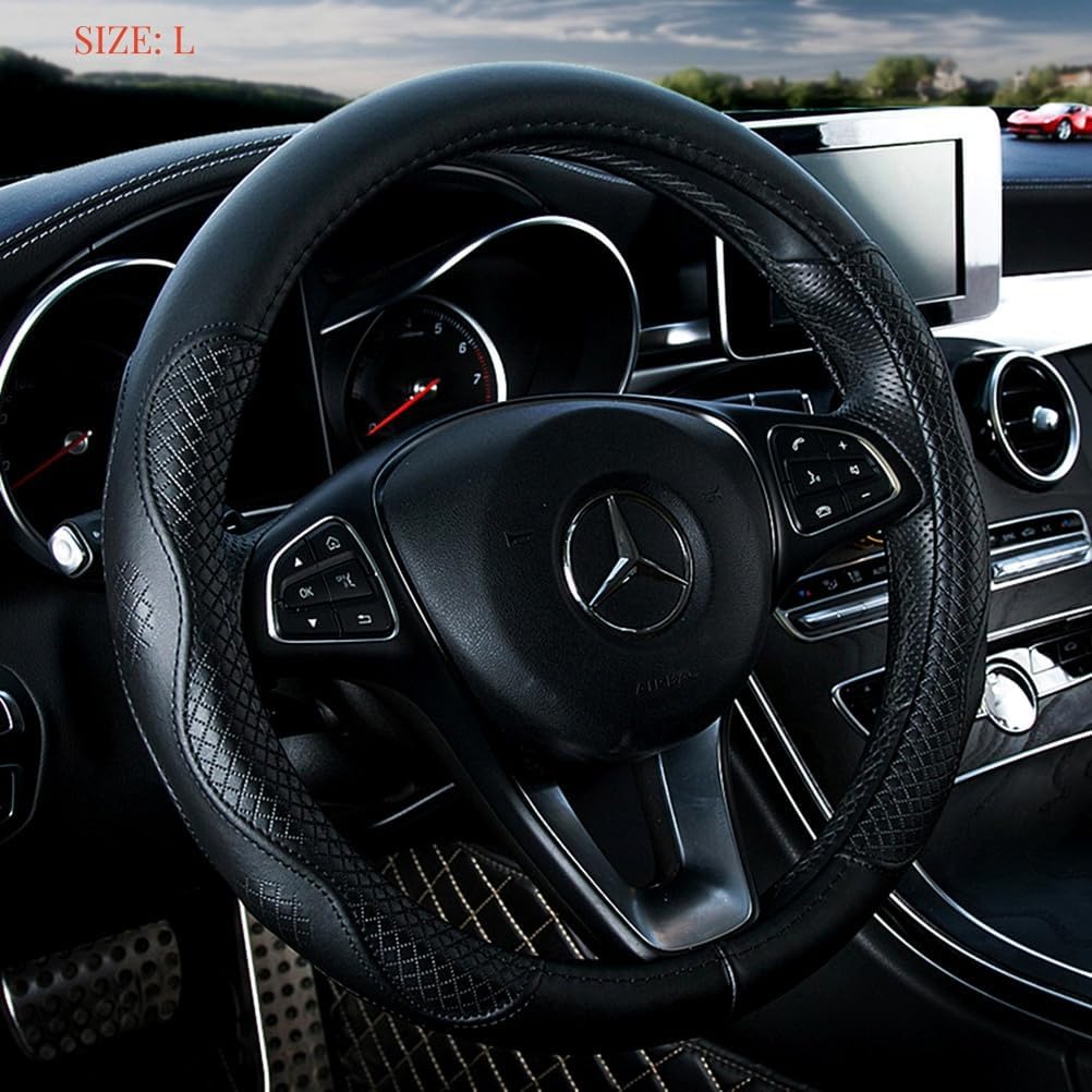 Black Leather Steering Wheel Cover for Ultimate Driving Comfort