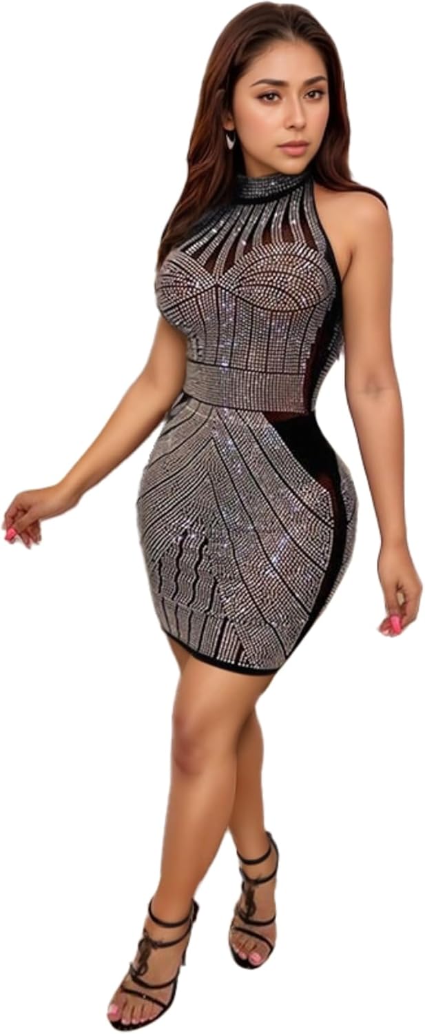 Stunning Women's Hot Drilling Rhinestone Dress for Parties