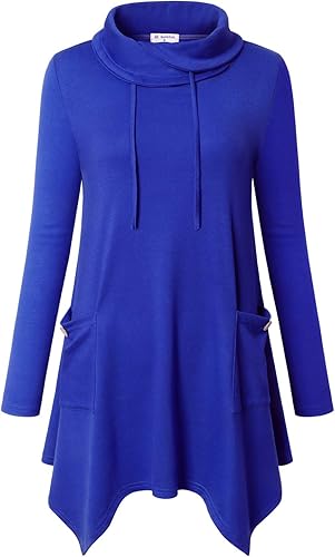 Bulotus Women's Long Sleeve Cowl Neck Tunic with Pockets