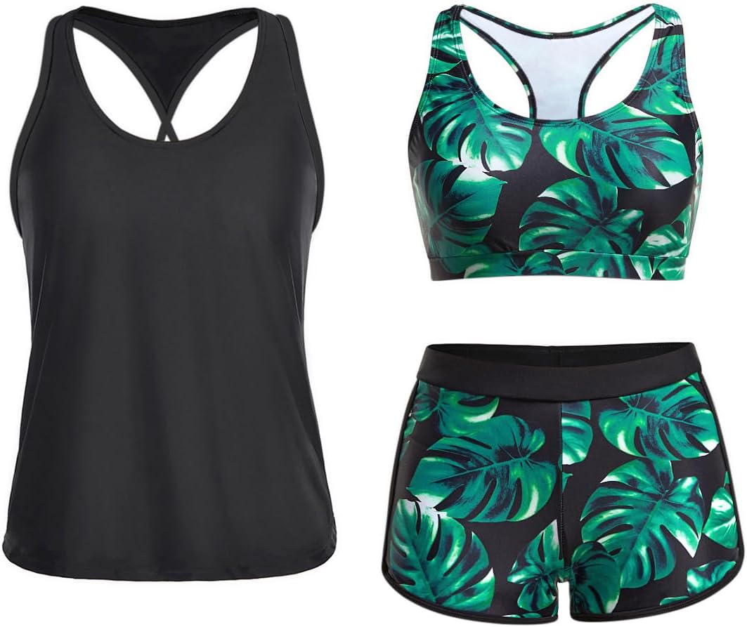 Yonique 3 Piece Athletic Tankini Swimsuits for Women with Shorts