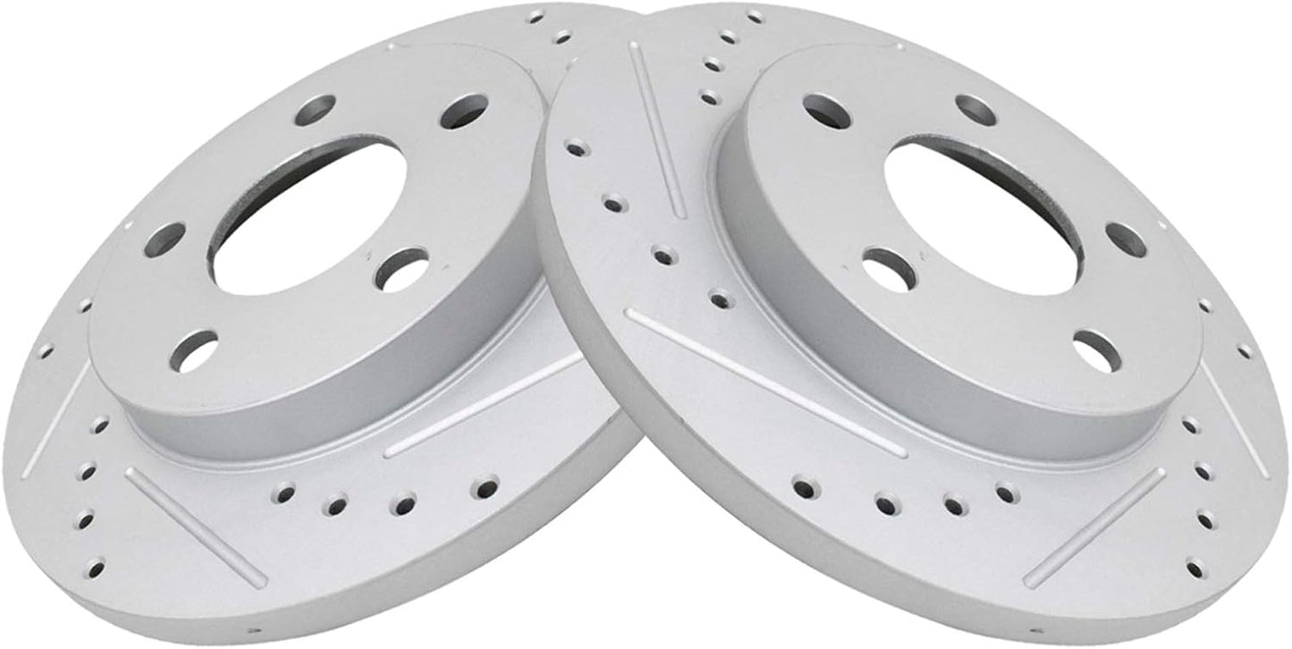 TRQ Rear Performance Brake Rotor Drilled Slotted Pair for Vehicles