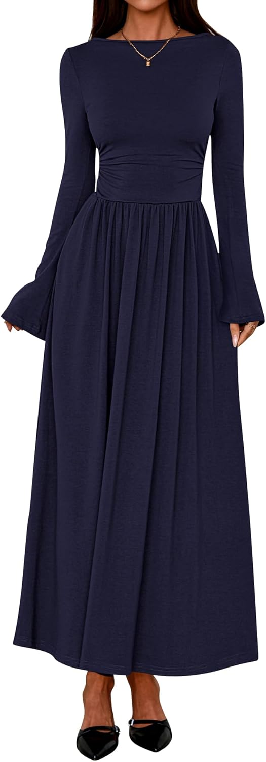 BTFBM Long Sleeve Maxi Dresses for Women - Elegant Fall Style