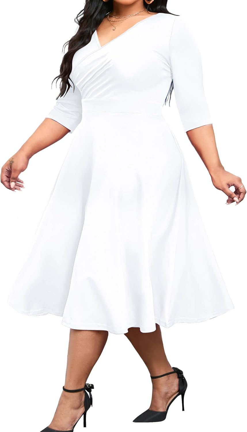 CLOCOR Women's Plus Size Midi Dress for Elegant Casual Wear