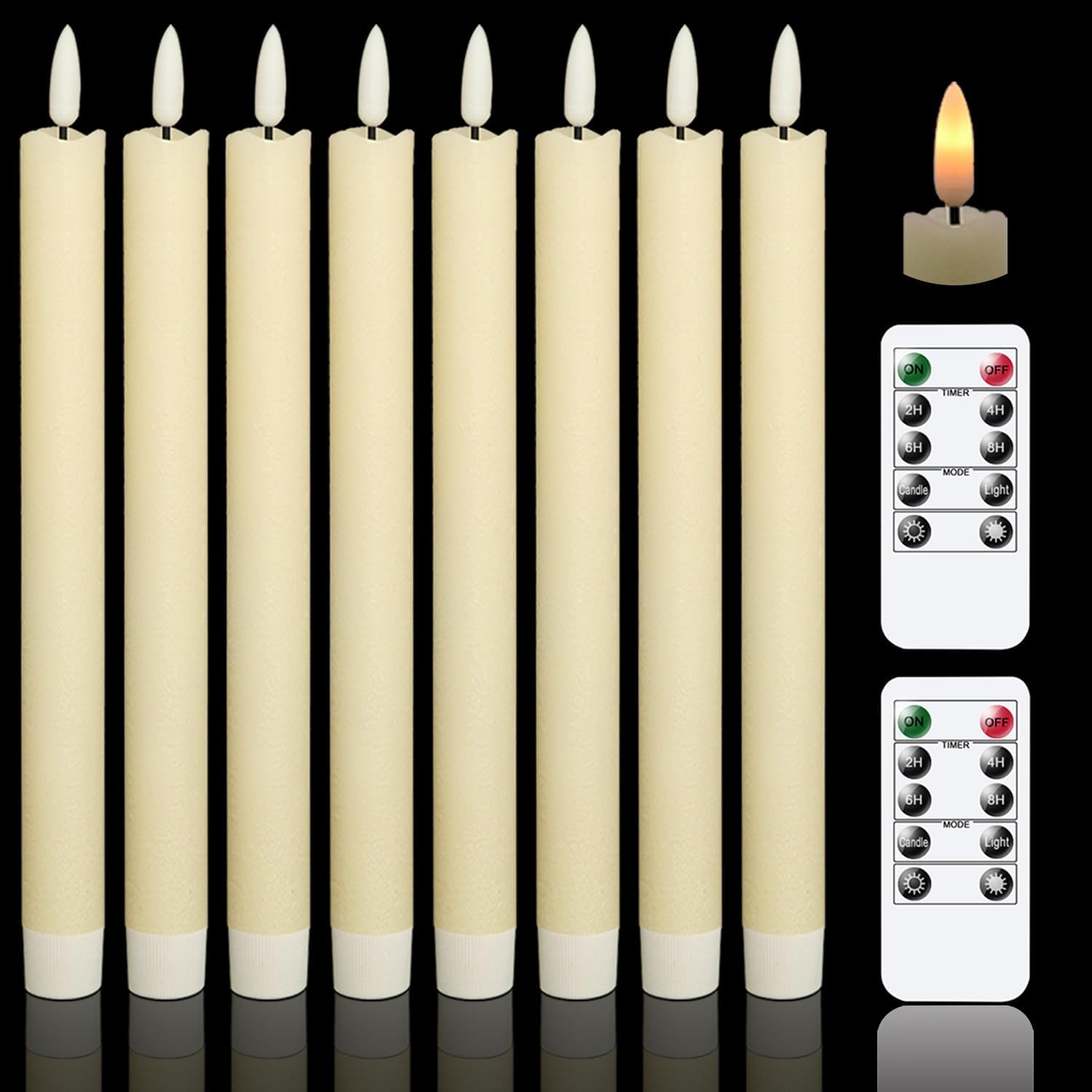 Flameless Flickering Taper Candles with Remote Control Set