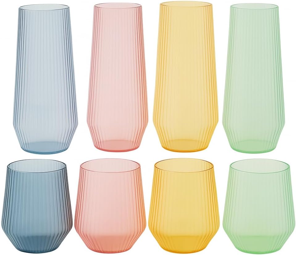 48 Pack Ribbed Origami Ripple Plastic Glasses for Events