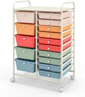 15 Drawer Rolling Storage Cart - Mobile Organizer With Lockable Wheels