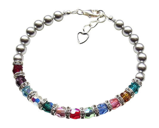 Personalized Mothers Bracelet with Up to 18 Birthstones for Mom