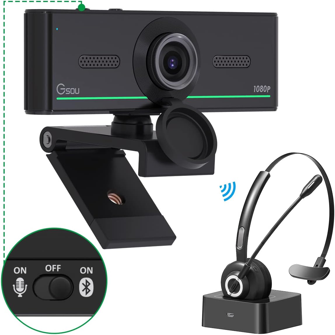 1080P Webcam with Headset and Microphone for Video Calls