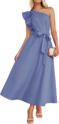 One Shoulder Ruffle Maxi Dress - Flowy Summer Empire Waist