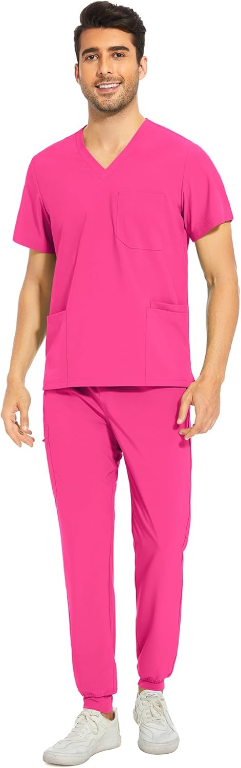 COZYFIT Men Scrubs Set with 8 Pockets and Yoga Waistband