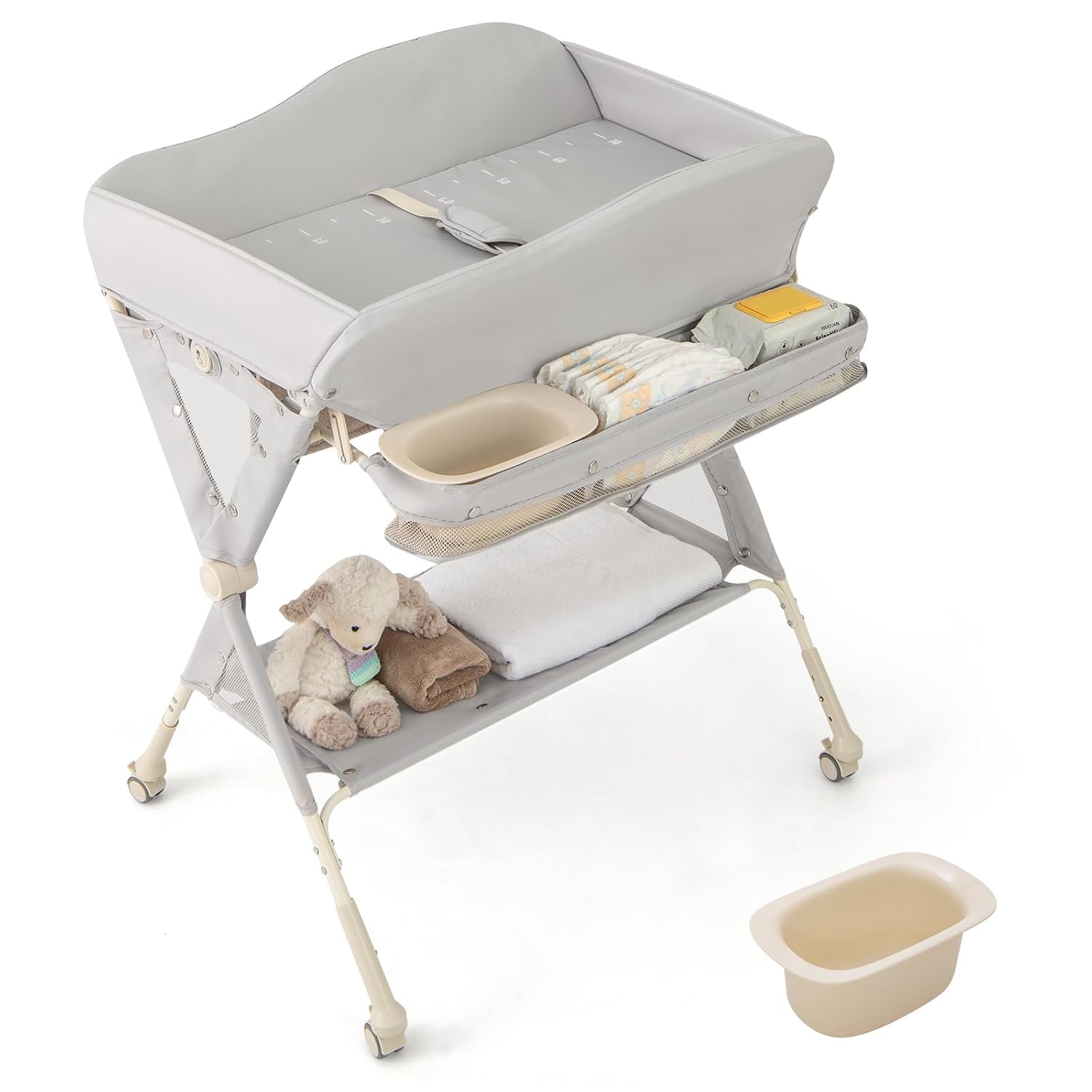 Portable Baby Changing Table with Adjustable Height and Wheels