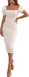 Cololura Elegant Floral Lace Off Shoulder Bodycon Midi Dress - Vintage