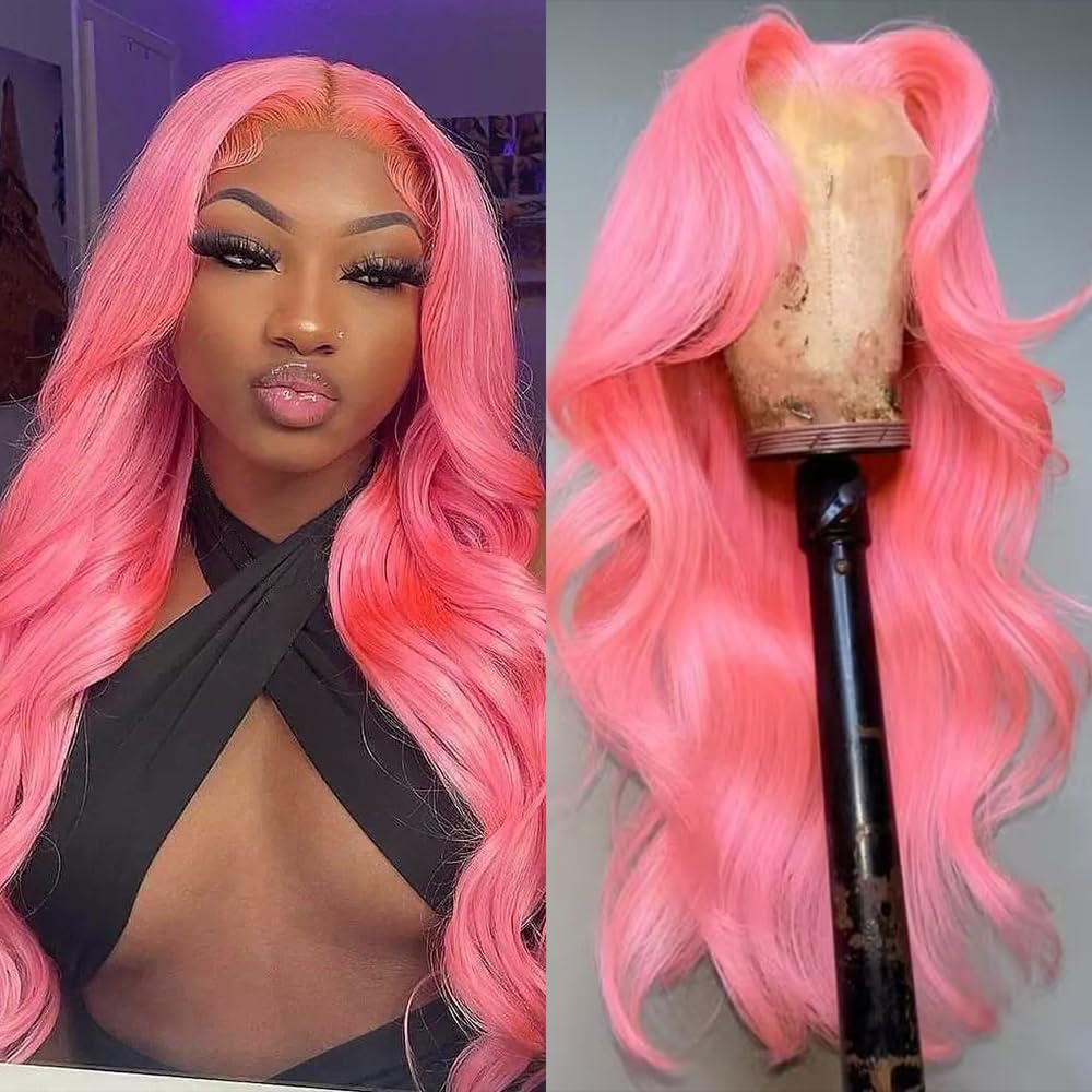 Pink 28 Inch Lace Front Wig Human Hair for Trendy Styles